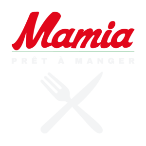 Logo blanc, Officiel de Mamia, Prêt à manger, entreprise local situé à Shawinigan